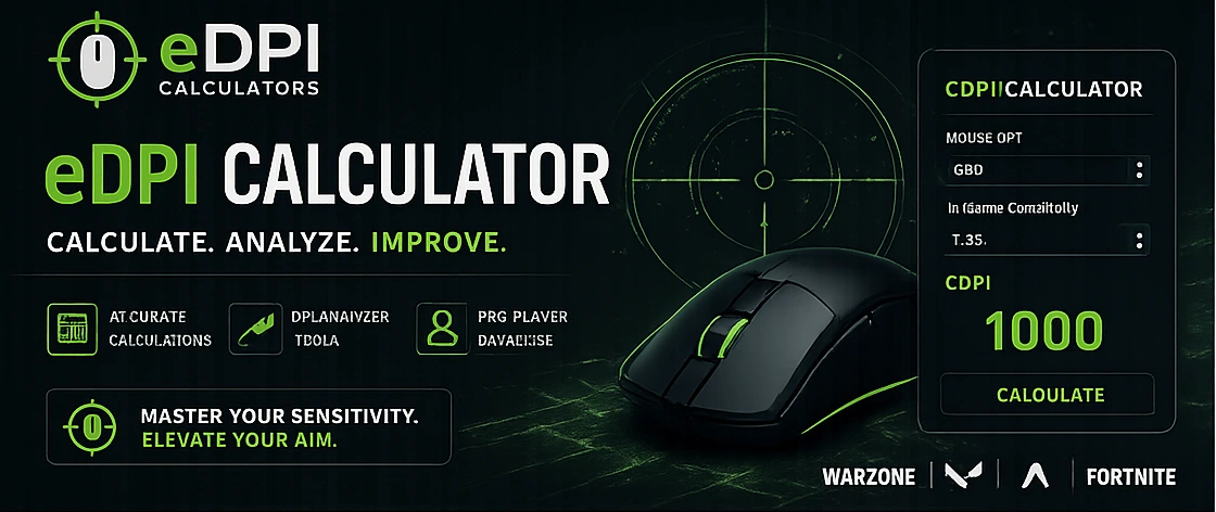 eDPI Calculator homepage featuring mouse DPI calculator, gaming sensitivity tools, and FPS guides